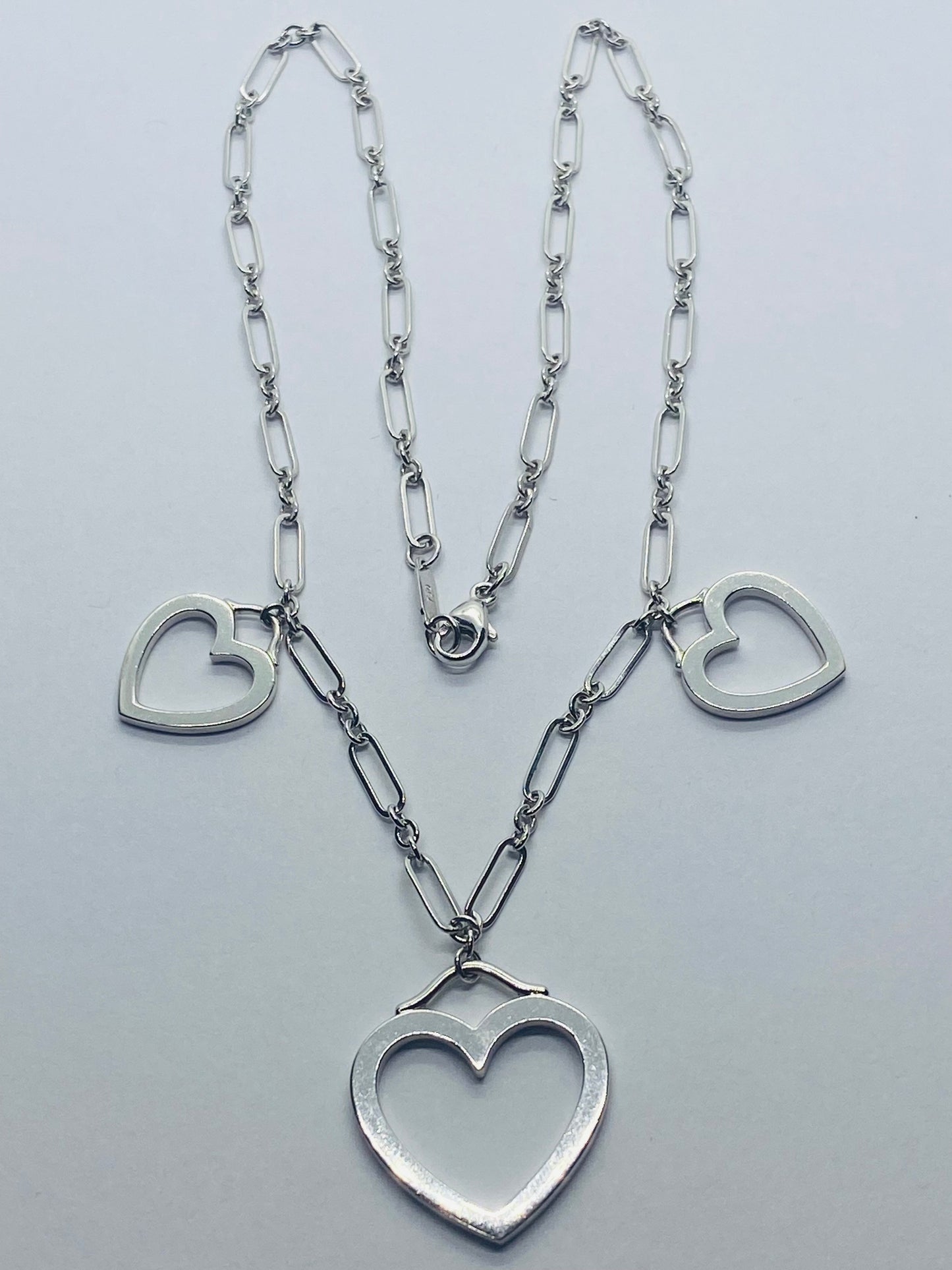 Tiffany & Co. 18K 750 White Gold Triple Sentimental Heart Pendant Necklace
