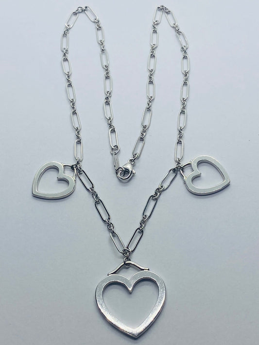 Tiffany & Co. 18K 750 White Gold Triple Sentimental Heart Pendant Necklace
