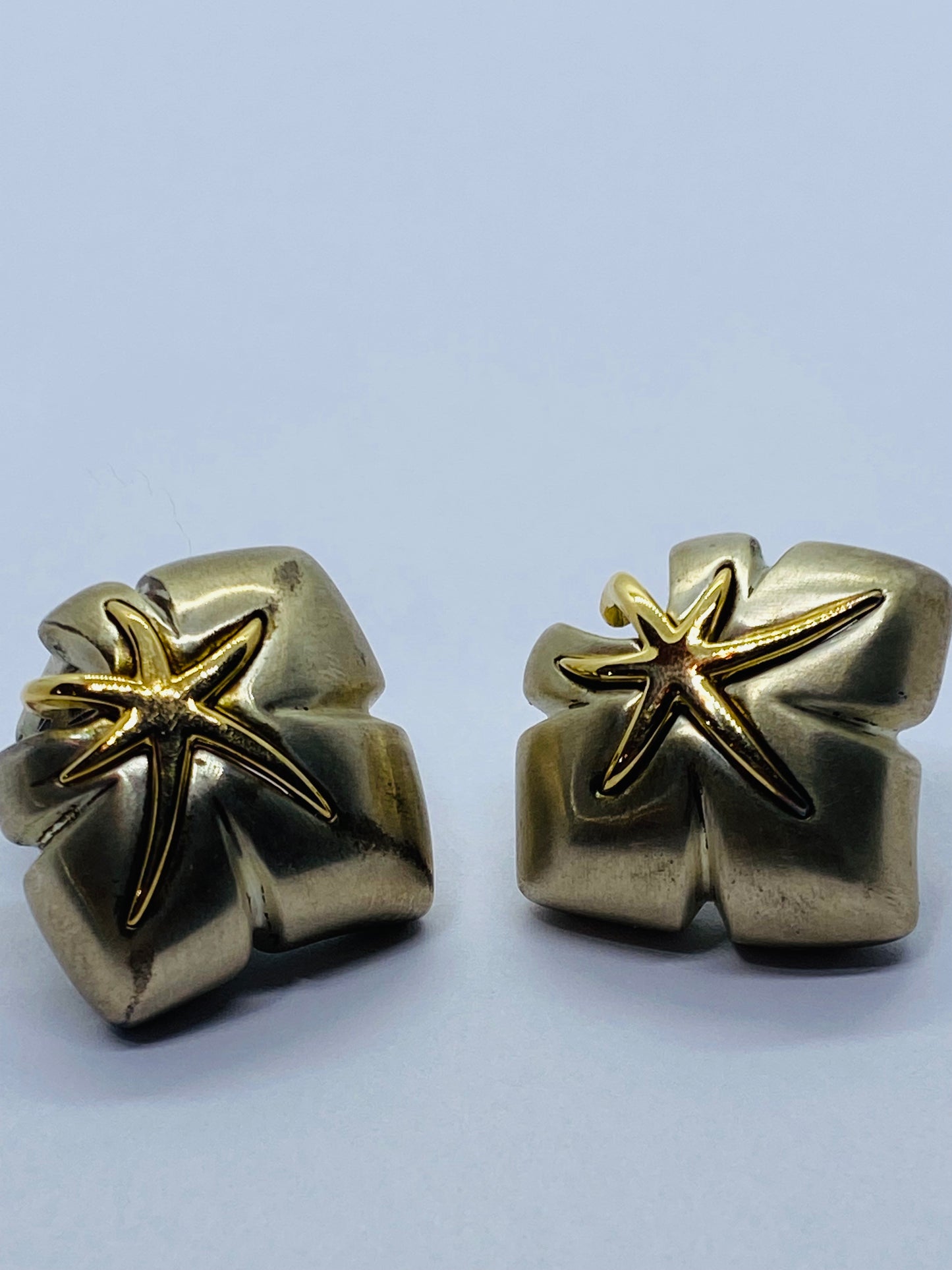 Tiffany & Co. 1991 Ivy Sterling 18k Yellow Gold Starfish Leaf Post Clip Earrings