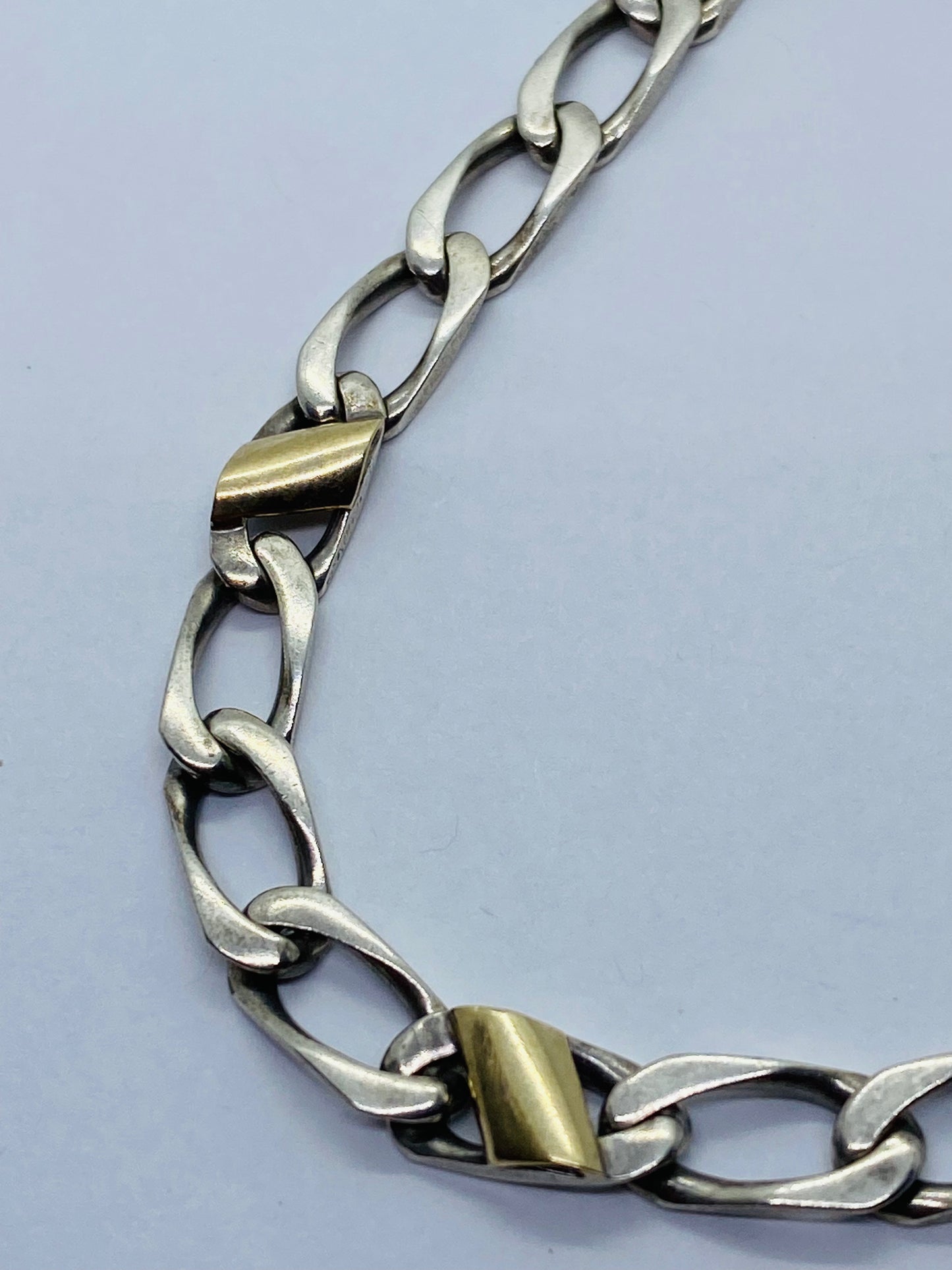 Tiffany & Co. Bracelet Sterling Silver 18k Gold Figaro Cuban Curb Link 7”