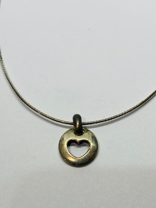 Tiffany & Co. Sterling Silver 1999 Stencil Heart Circle 16" Orig. Omega Necklace