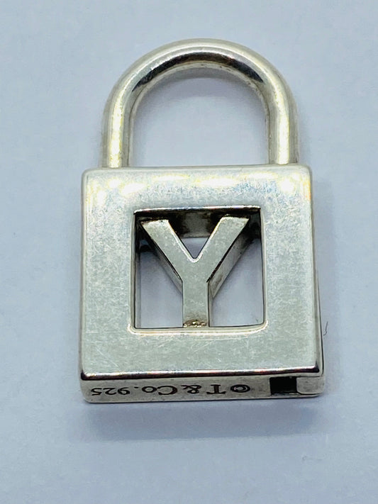 Tiffany & Co. Sterling Letter Y Padlock Pendant Charm Opens Closes Normally