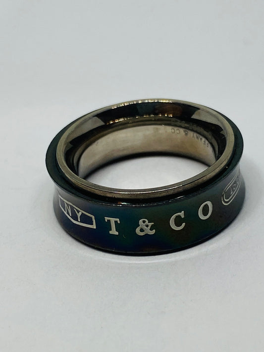 TIFFANY & CO SILVER TITANIUM 1837 RING SIZE 5.5 POUCH INCLUDED