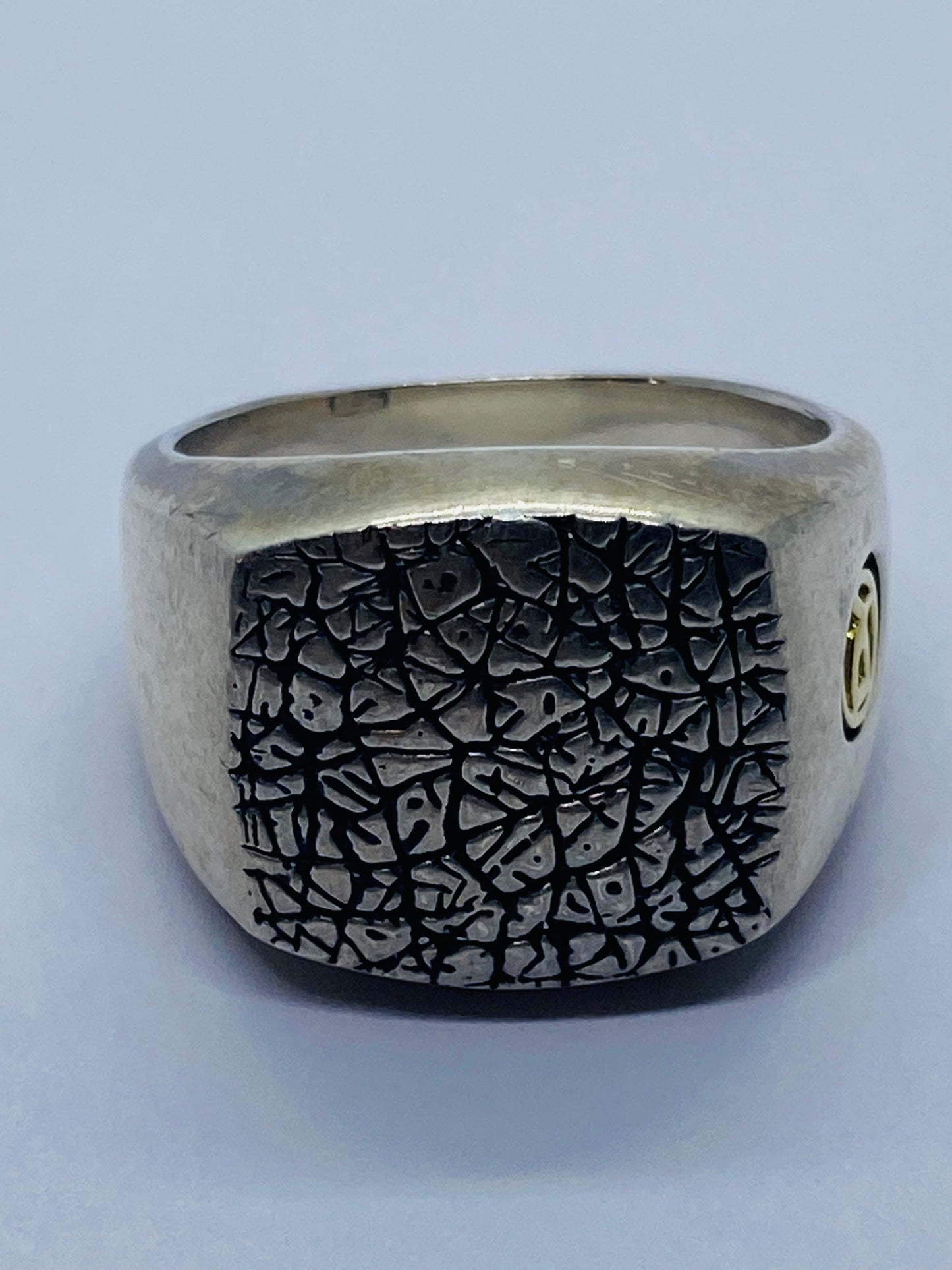 DAVID YURMAN Men's Signet texture Ring Size 10.75 Sterling 925 With 18k