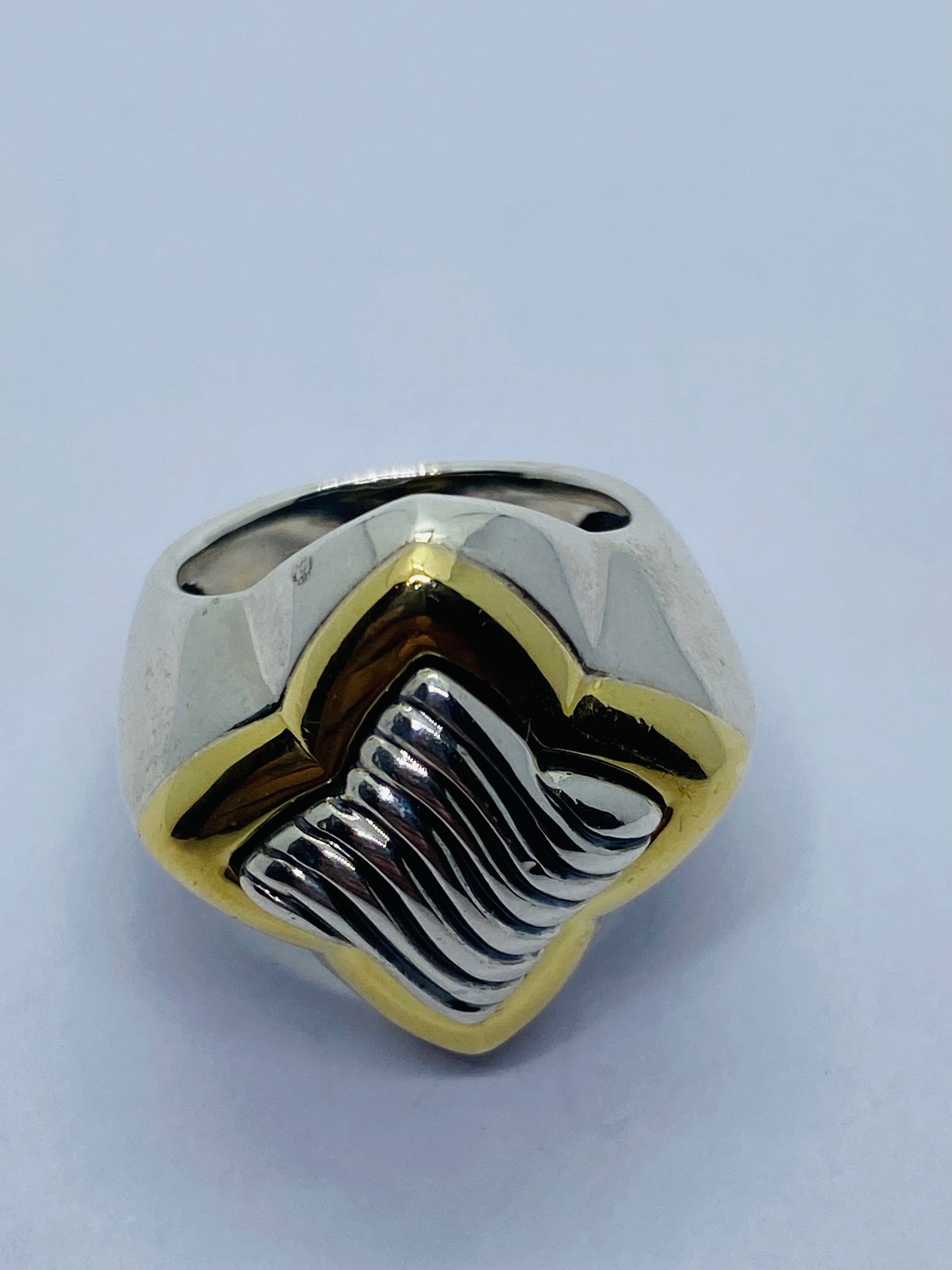 David Yurman Quatrefoil Cable Sterling Silver 925 & 18K 750 Gold Ring Size 5