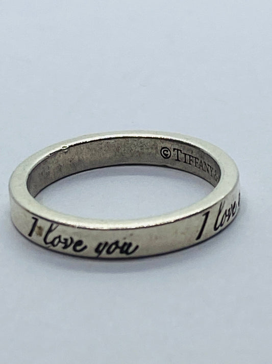 Tiffany & Co. 925 Sterling Silver "I Love You" Eternity Band Ring 4.75