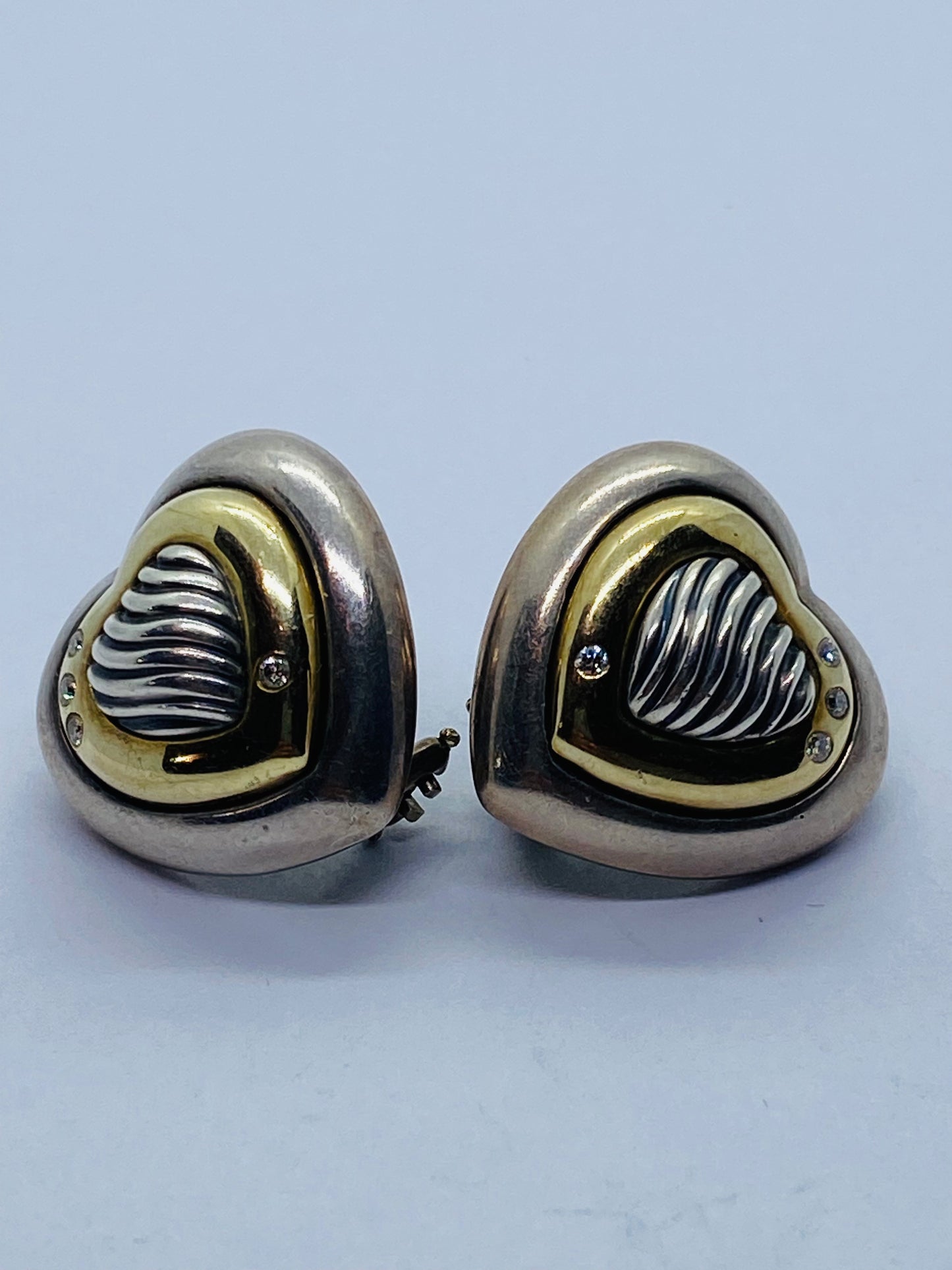 David Yurman Thoroughbred Diamond Heart 18K & Sterling Silver Cable Earrings