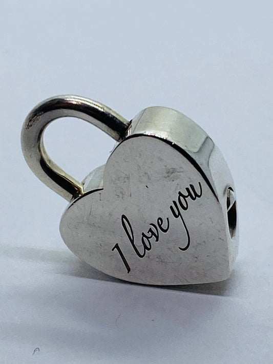 Tiffany & Co Silver I LOVE YOU Heart Padlock Charm Pendant Love Script pouch