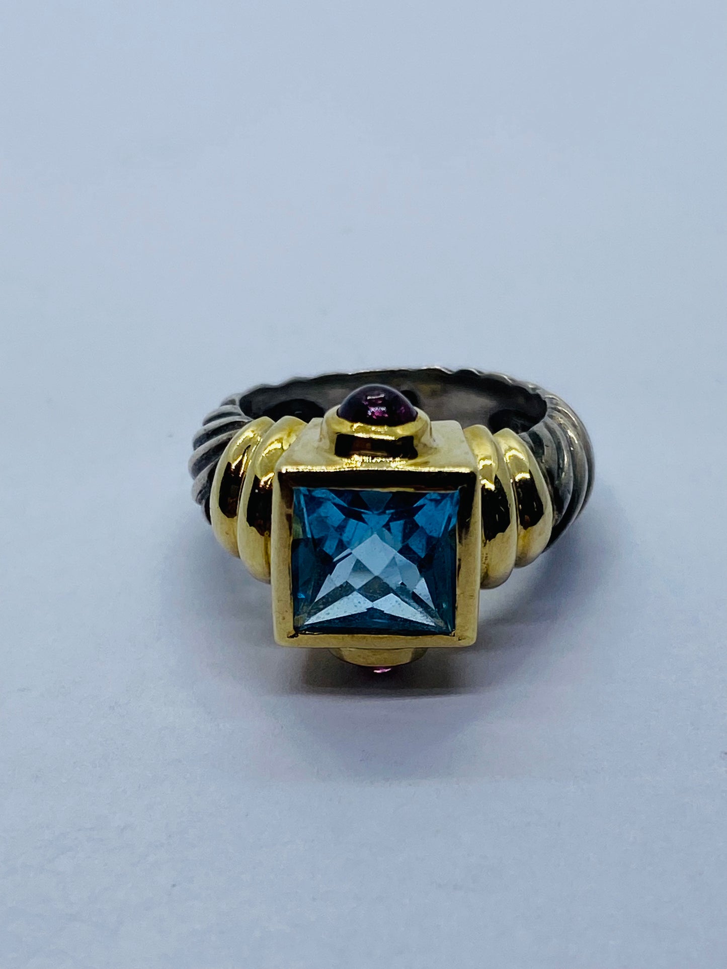 David Yurman 925 14K Gold Renaissance Cable Ring Topaz Pink Tourmaline Sz 4.5