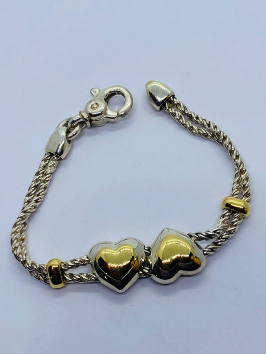Tiffany & Co Sterling Silver & 18k Gold Double Rope Heart Slide Bracelet 6.75”