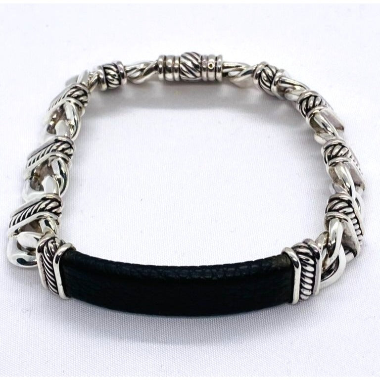 David Yurman Sterling Madison Collection Black Leather 7.5 Inch Bracelet
