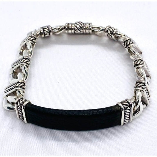 David Yurman Sterling Madison Collection Black Leather 7.5 Inch Bracelet
