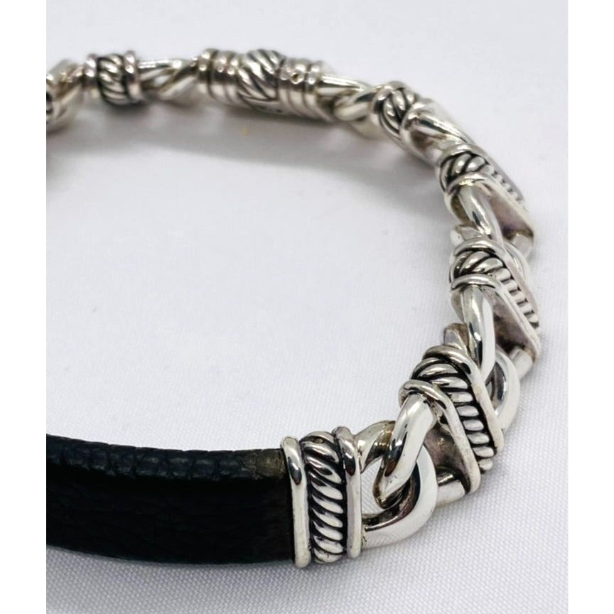 David Yurman Sterling Madison Collection Black Leather 7.5 Inch Bracelet