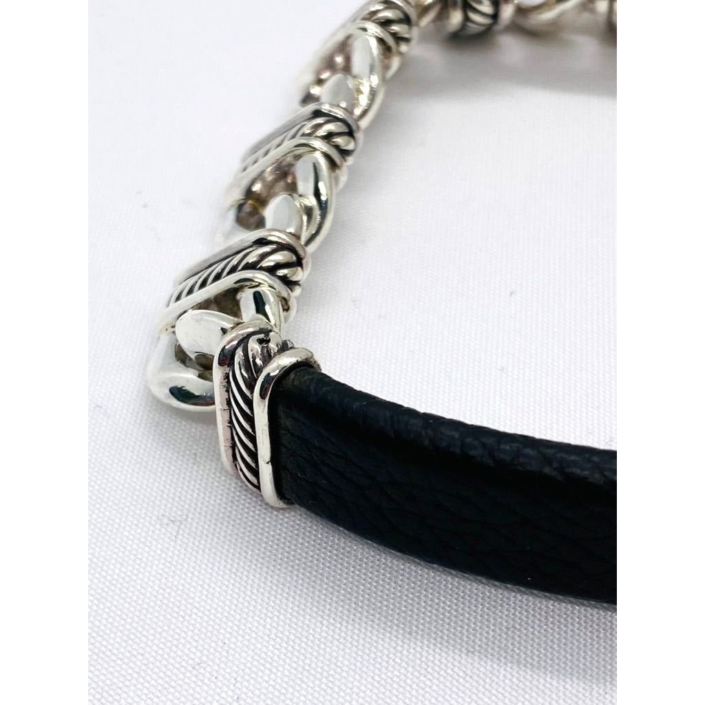 David Yurman Sterling Madison Collection Black Leather 7.5 Inch Bracelet