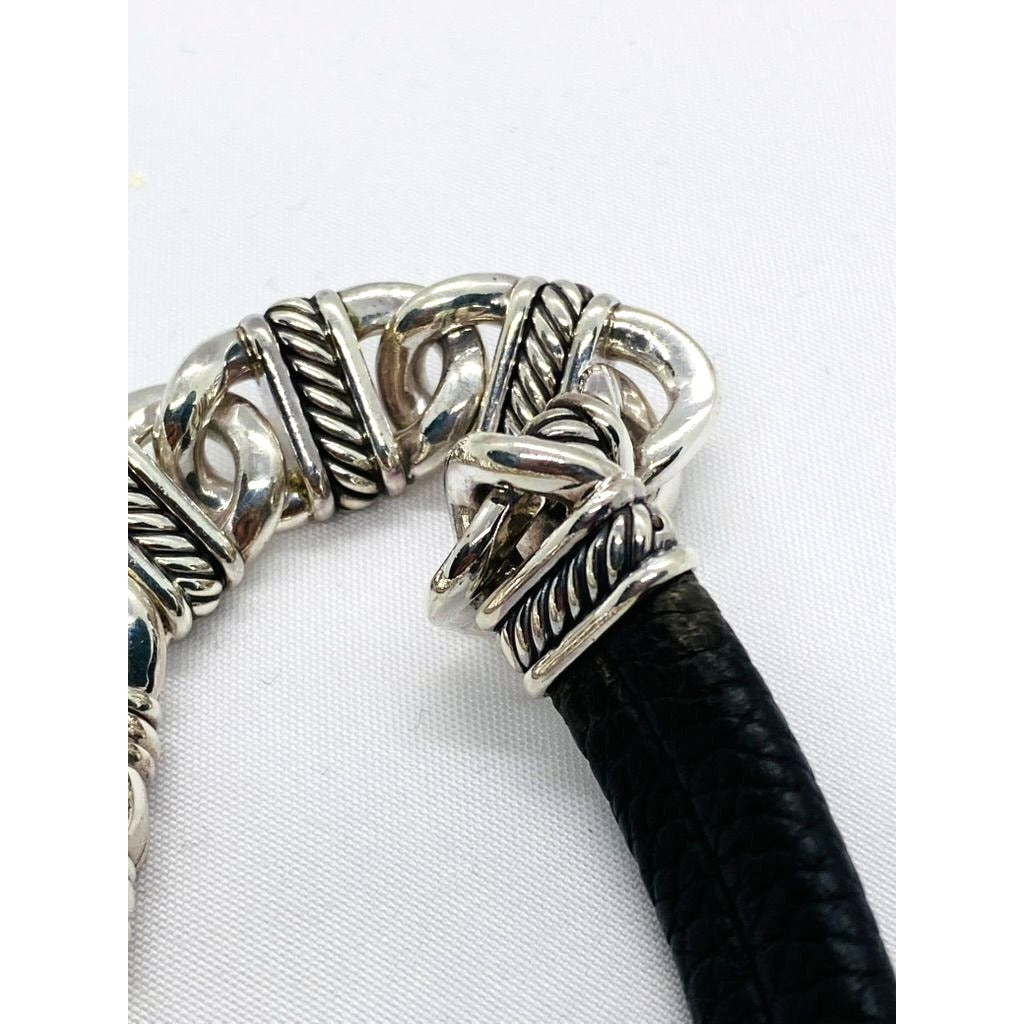 David Yurman Sterling Madison Collection Black Leather 7.5 Inch Bracelet