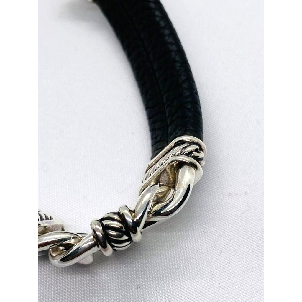 David Yurman Sterling Madison Collection Black Leather 7.5 Inch Bracelet