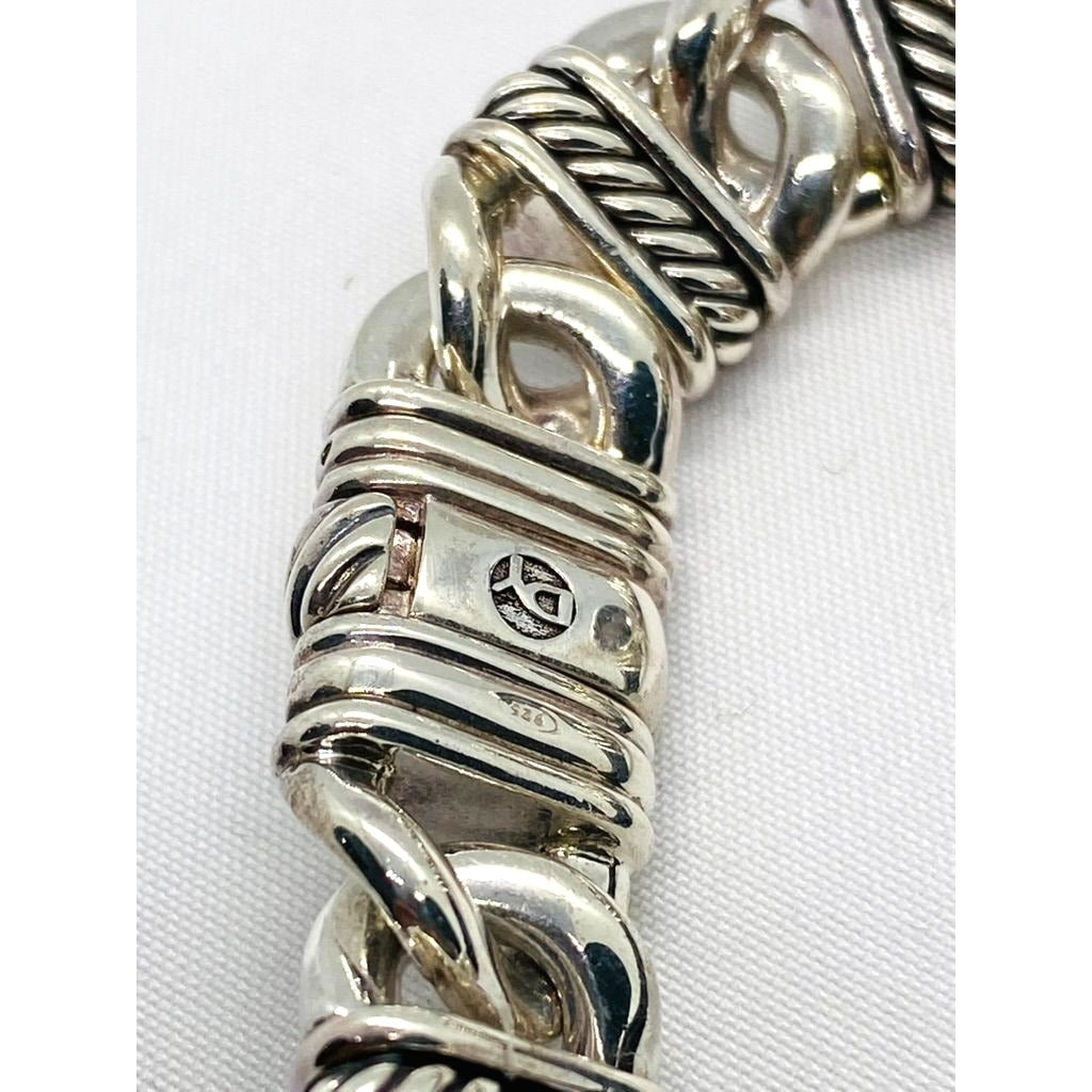 David Yurman Sterling Madison Collection Black Leather 7.5 Inch Bracelet