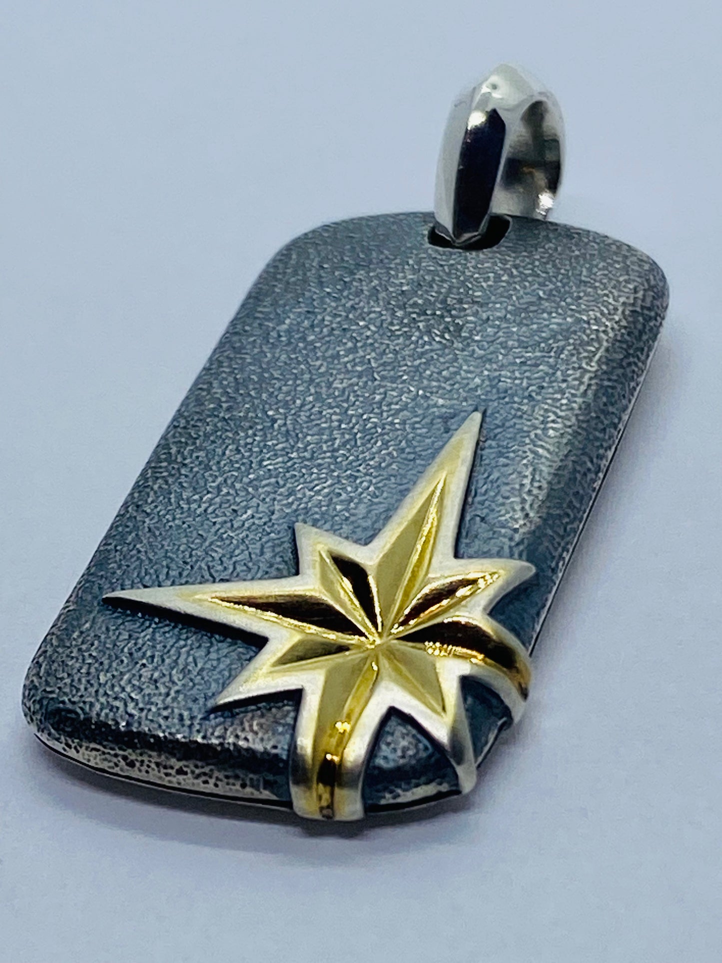 David Yurman North Star Dog Tag  Silver 925 18K Gold 35x18MM Pouch Read!