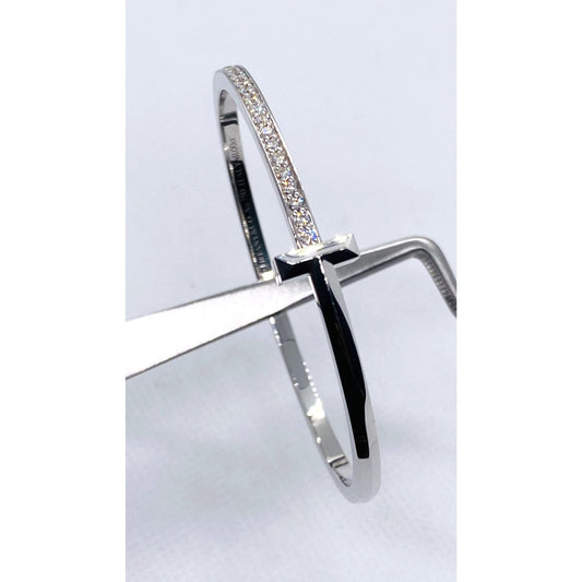 Tiffany & Co T1 Narrow Diamond  Hinged Bangle 18k White Gold Small
