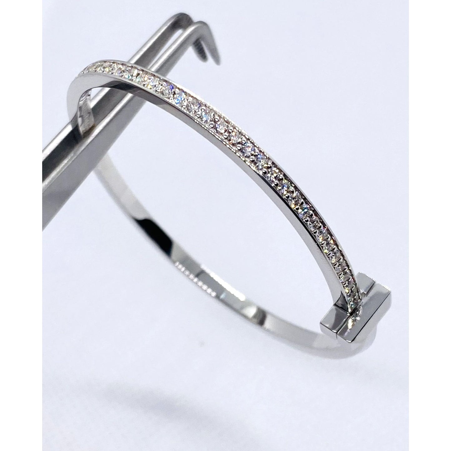 Tiffany & Co T1 Narrow Diamond  Hinged Bangle 18k White Gold Small