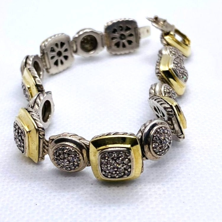 David Yurman Sterling Silver and 18k Yellow Gold Albion Station Diamond Bracelet