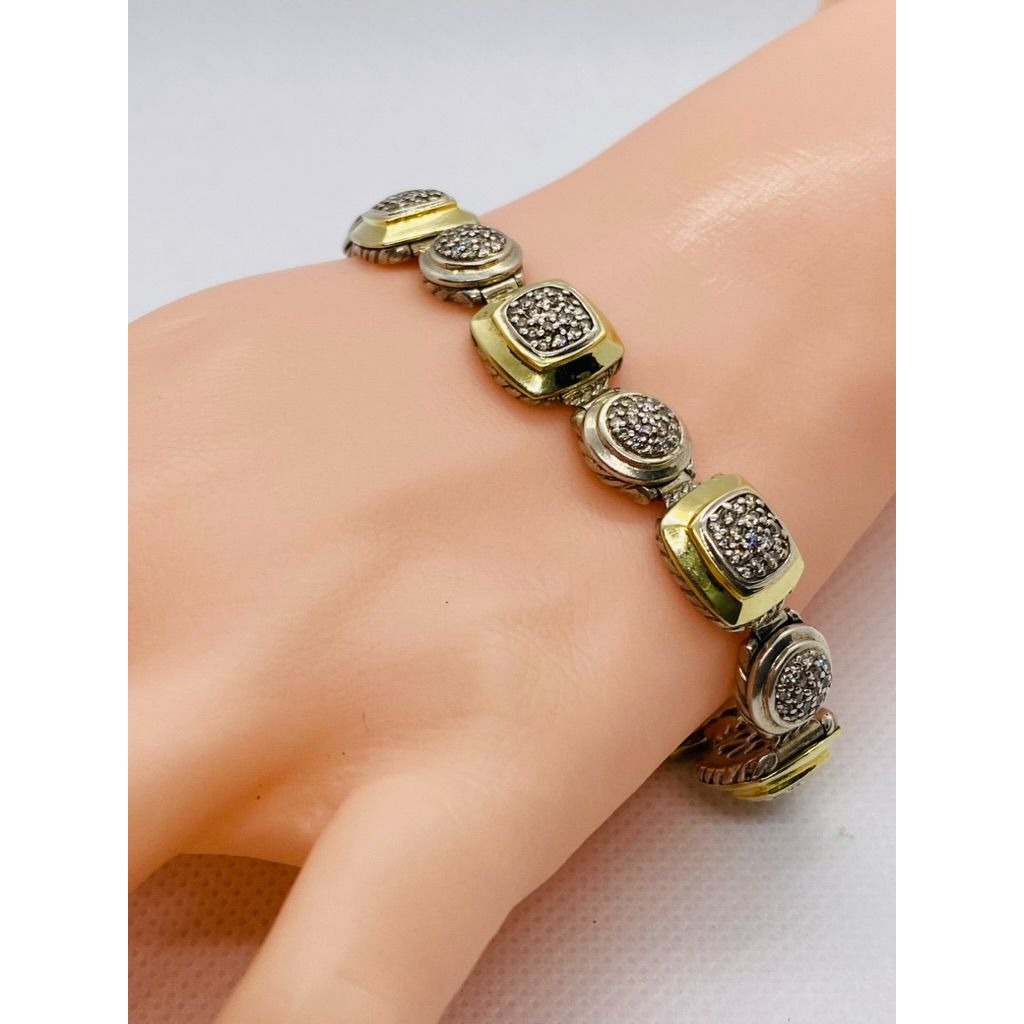 David Yurman Sterling Silver and 18k Yellow Gold Albion Station Diamond Bracelet