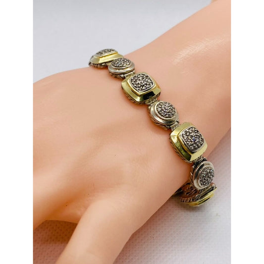 David Yurman Sterling Silver and 18k Yellow Gold Albion Station Diamond Bracelet