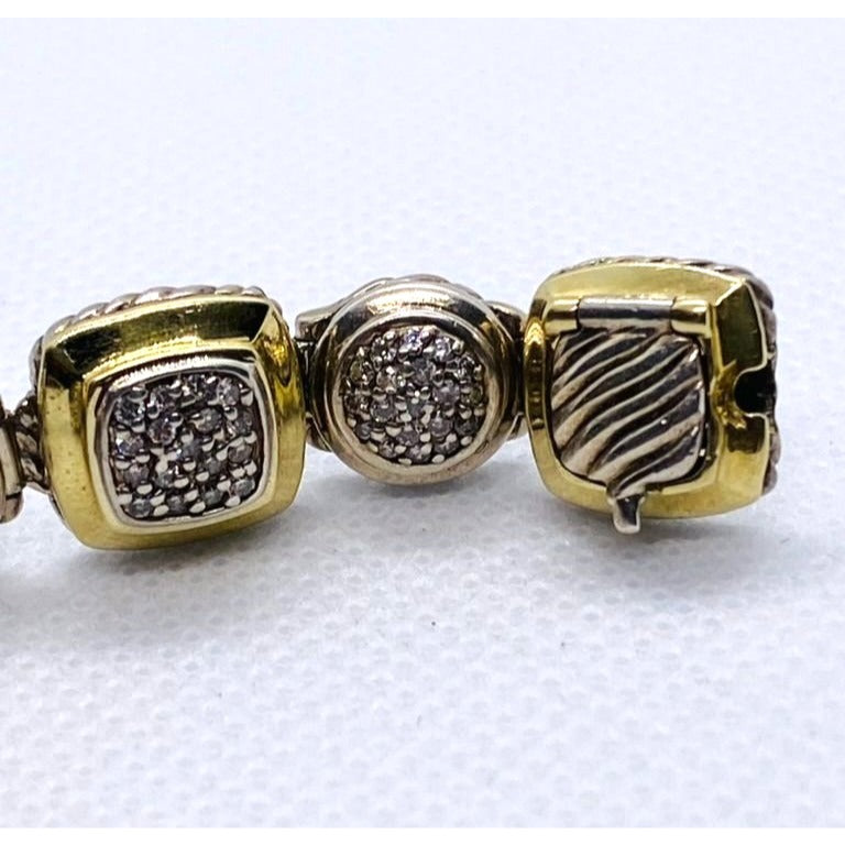 David Yurman Sterling Silver and 18k Yellow Gold Albion Station Diamond Bracelet