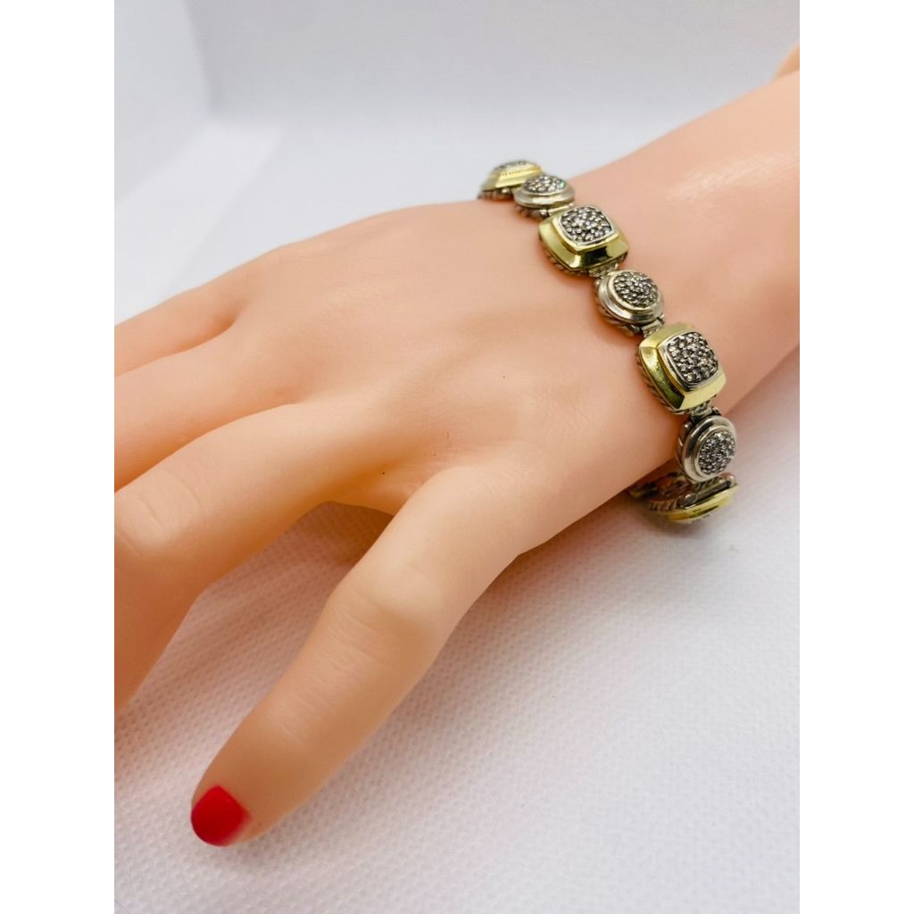 David Yurman Sterling Silver and 18k Yellow Gold Albion Station Diamond Bracelet