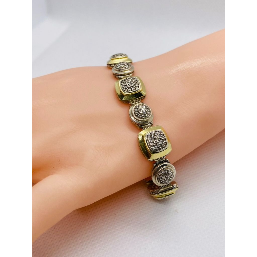 David Yurman Sterling Silver and 18k Yellow Gold Albion Station Diamond Bracelet