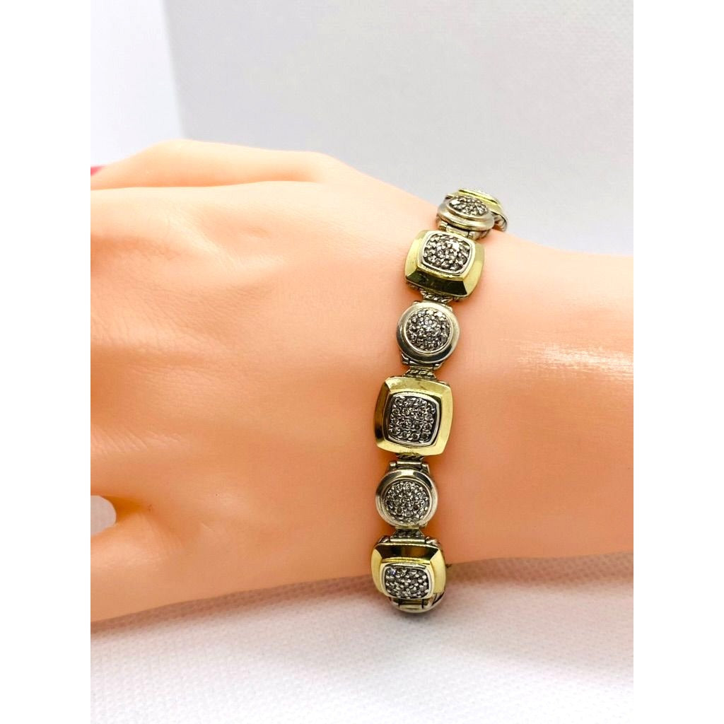 David Yurman Sterling Silver and 18k Yellow Gold Albion Station Diamond Bracelet