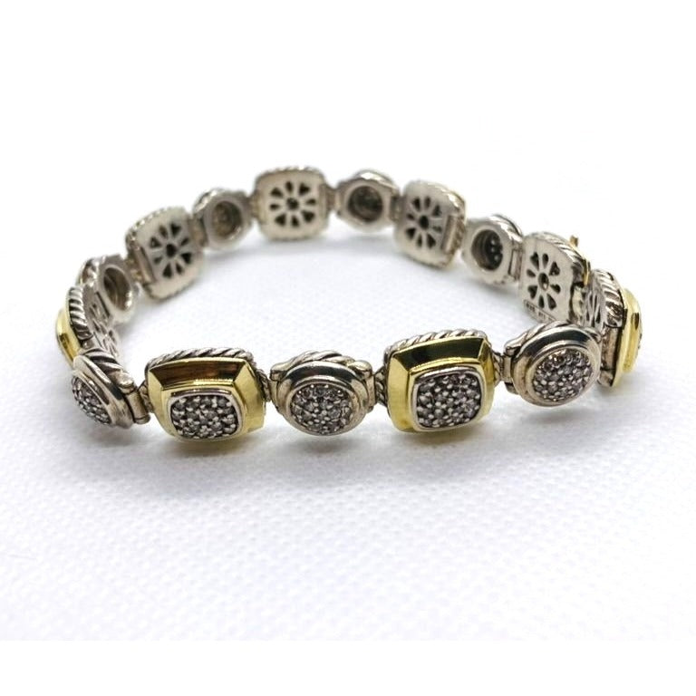 David Yurman Sterling Silver and 18k Yellow Gold Albion Station Diamond Bracelet