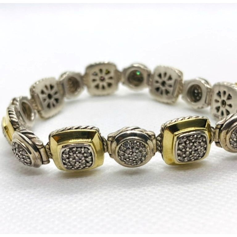 David Yurman Sterling Silver and 18k Yellow Gold Albion Station Diamond Bracelet