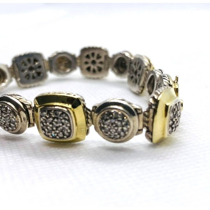 David Yurman Sterling Silver and 18k Yellow Gold Albion Station Diamond Bracelet