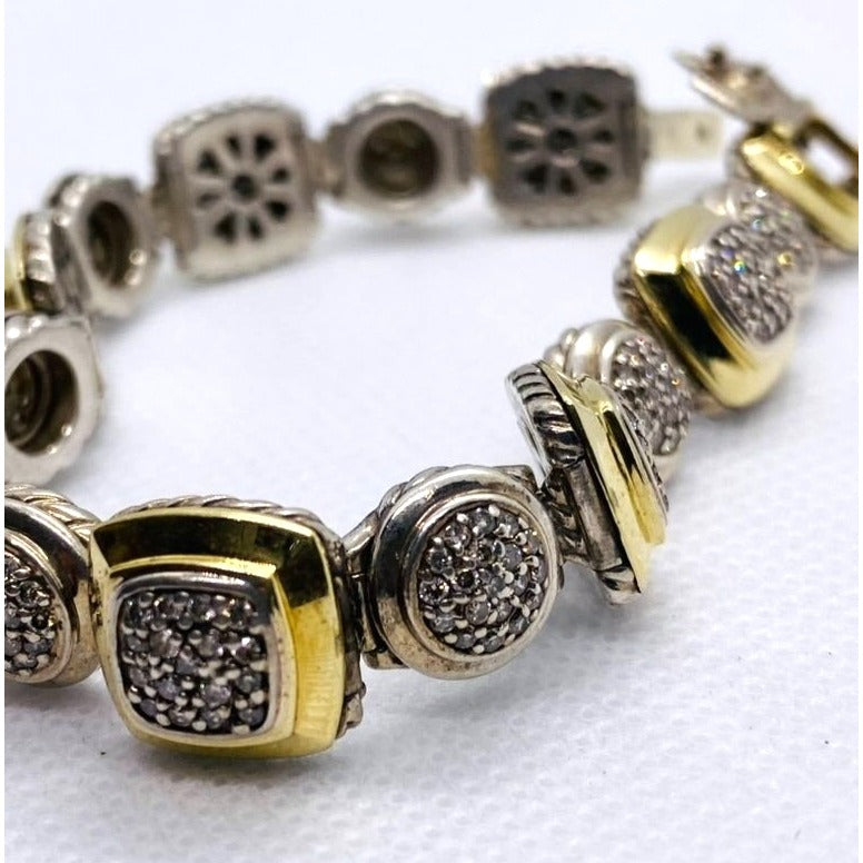 David Yurman Sterling Silver and 18k Yellow Gold Albion Station Diamond Bracelet