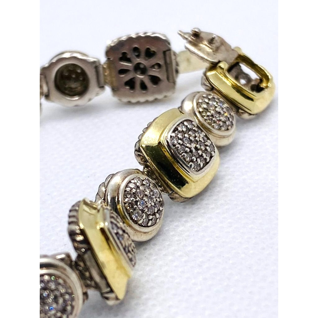 David Yurman Sterling Silver and 18k Yellow Gold Albion Station Diamond Bracelet