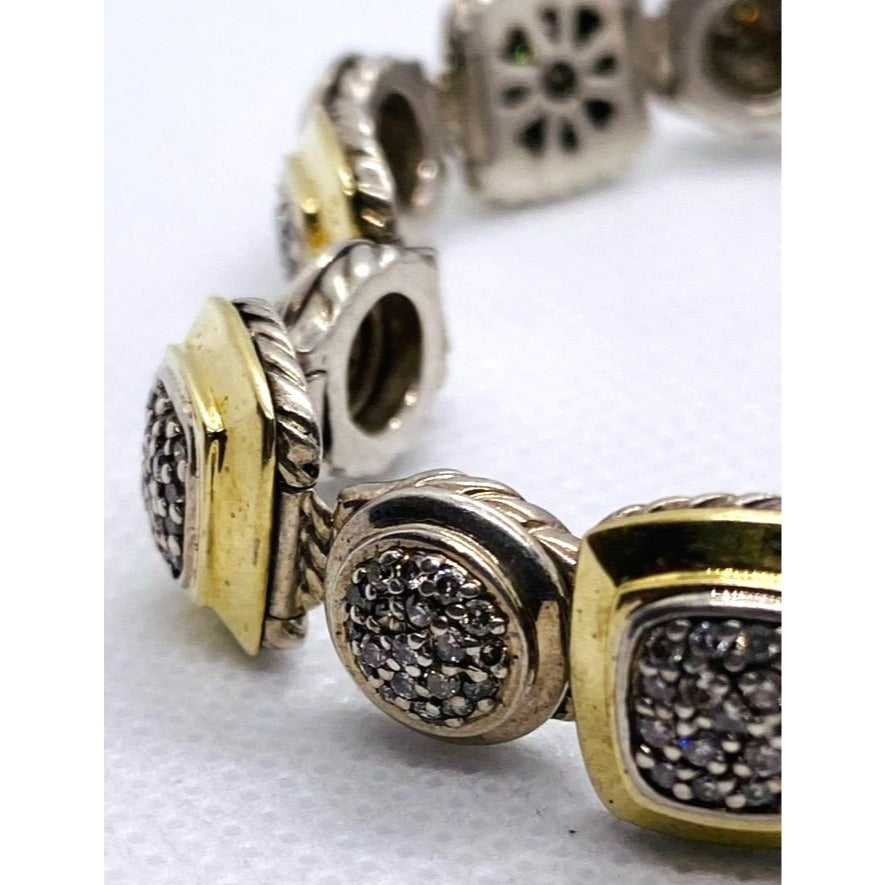 David Yurman Sterling Silver and 18k Yellow Gold Albion Station Diamond Bracelet