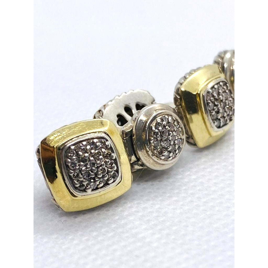 David Yurman Sterling Silver and 18k Yellow Gold Albion Station Diamond Bracelet
