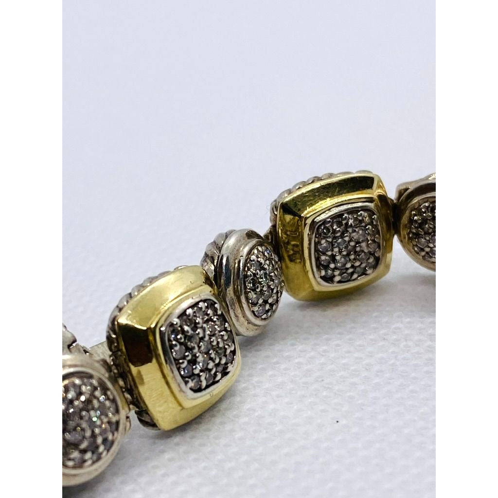 David Yurman Sterling Silver and 18k Yellow Gold Albion Station Diamond Bracelet