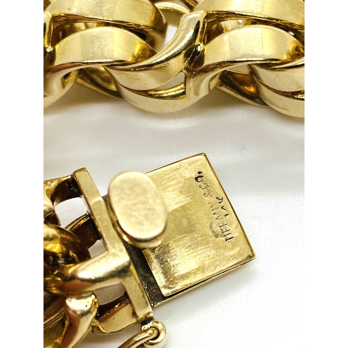 Tiffany & Co Double Link 14K 585 Yellow Gold Bracelet 8" Heavy Rare