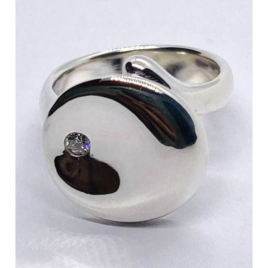 Tiffany & Co Elsa Peretti Sterling Silver Diamond Disk Ring Sz 6.75