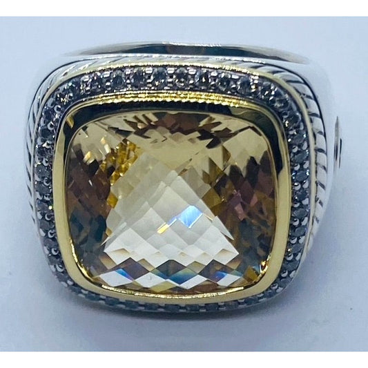David Yurman Albion Citrine 18K Silver Diamond Ring