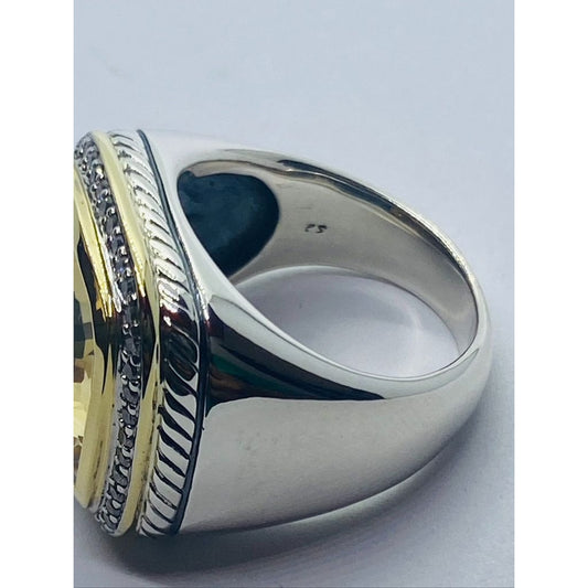 David Yurman Albion Citrine 18K Silver Diamond Ring