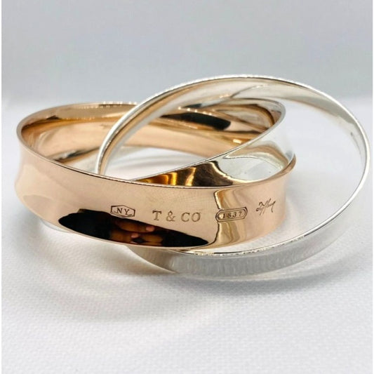 Tiffany & Co 1837 Interlocking Rubedo & Sterling Silver Bangles Bracelet