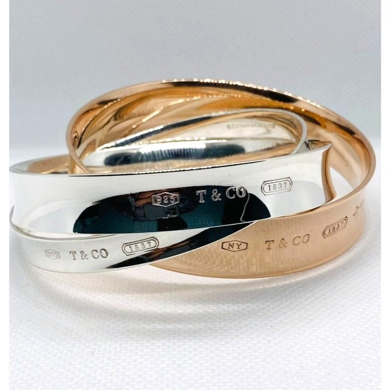 Tiffany & Co 1837 Interlocking Rubedo & Sterling Silver Bangles Bracelet