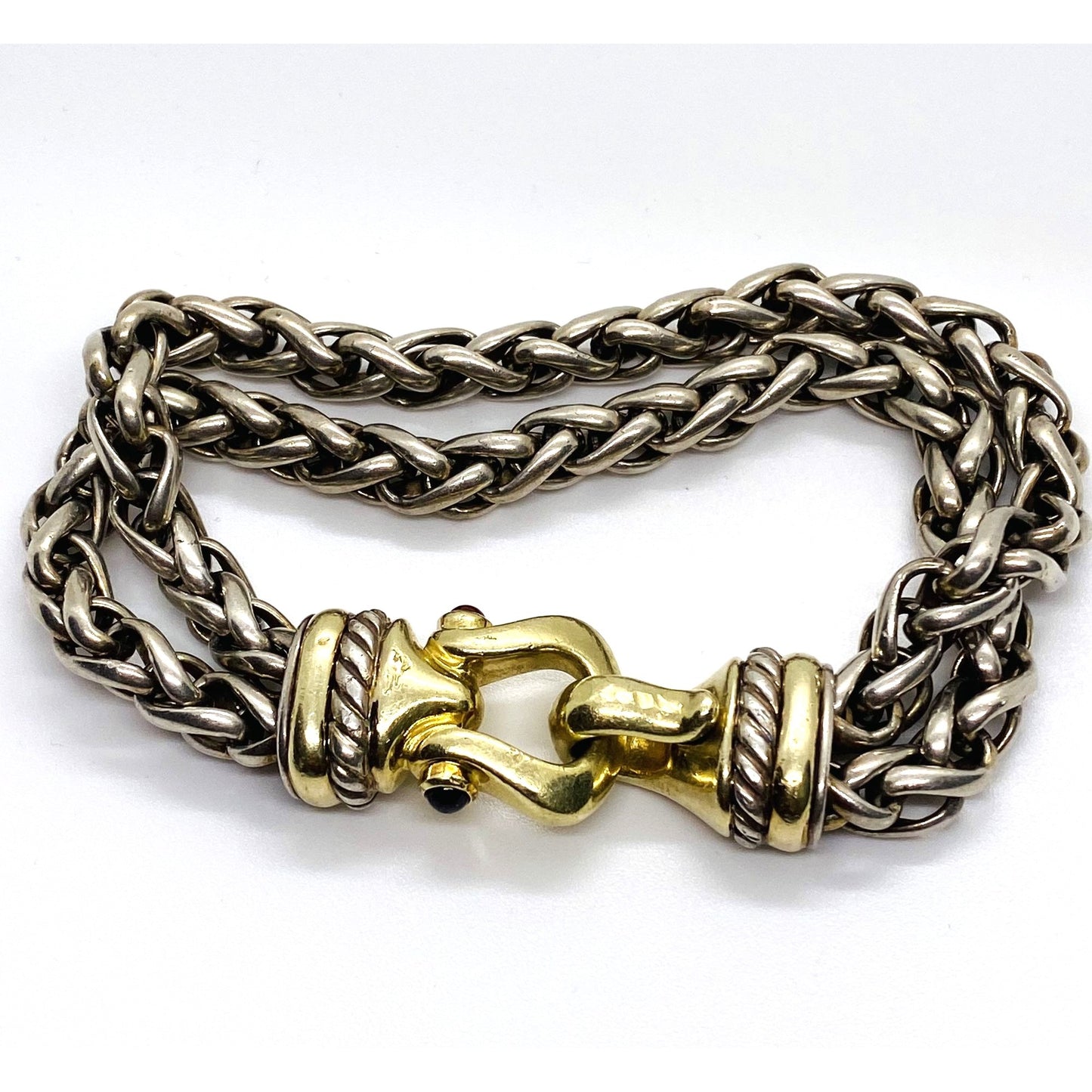 David Yurman Double Wheat Buckle Clasp 925 14k Bracelet 7.75"
