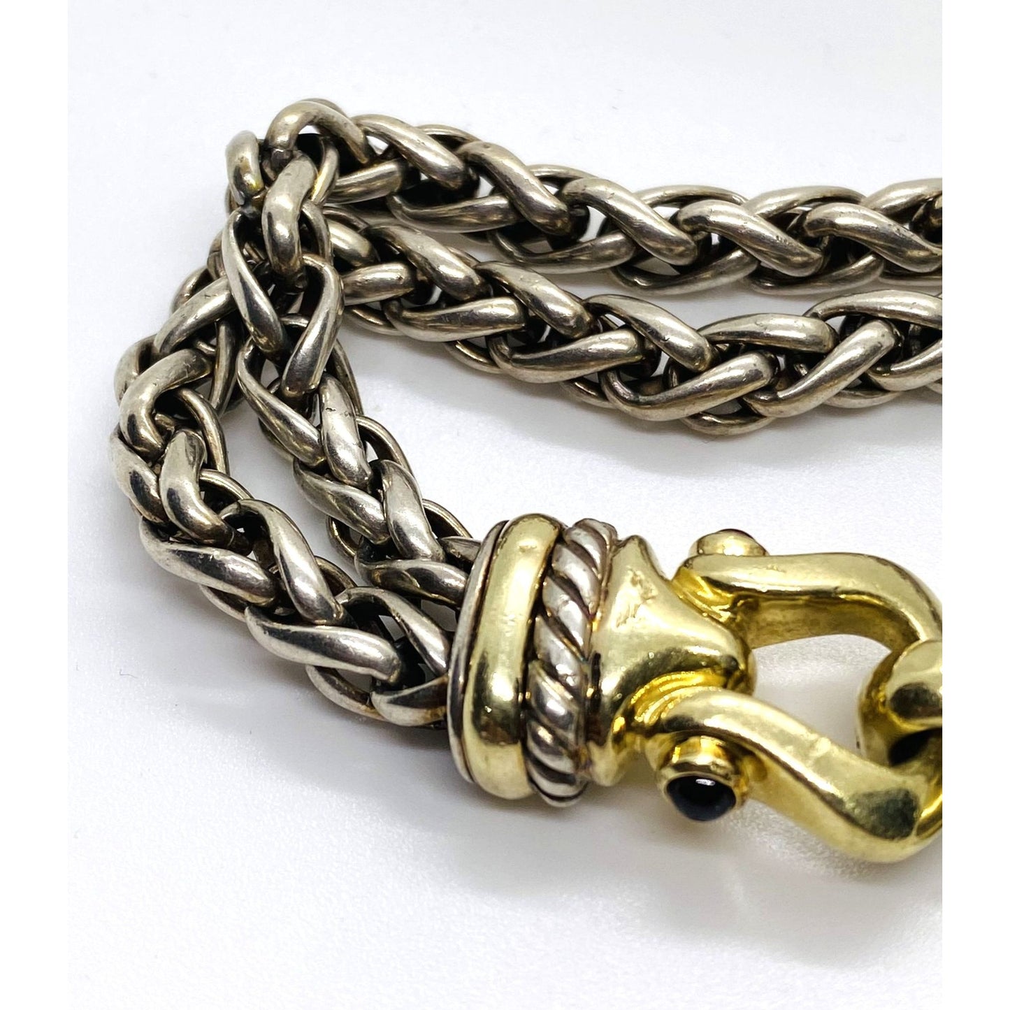 David Yurman Double Wheat Buckle Clasp 925 14k Bracelet 7.75"