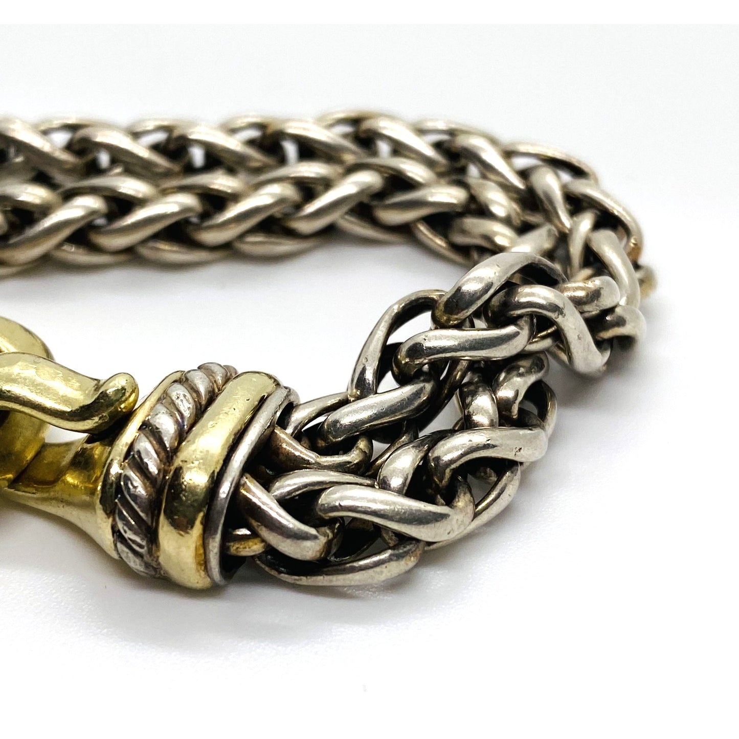 David Yurman Double Wheat Buckle Clasp 925 14k Bracelet 7.75"