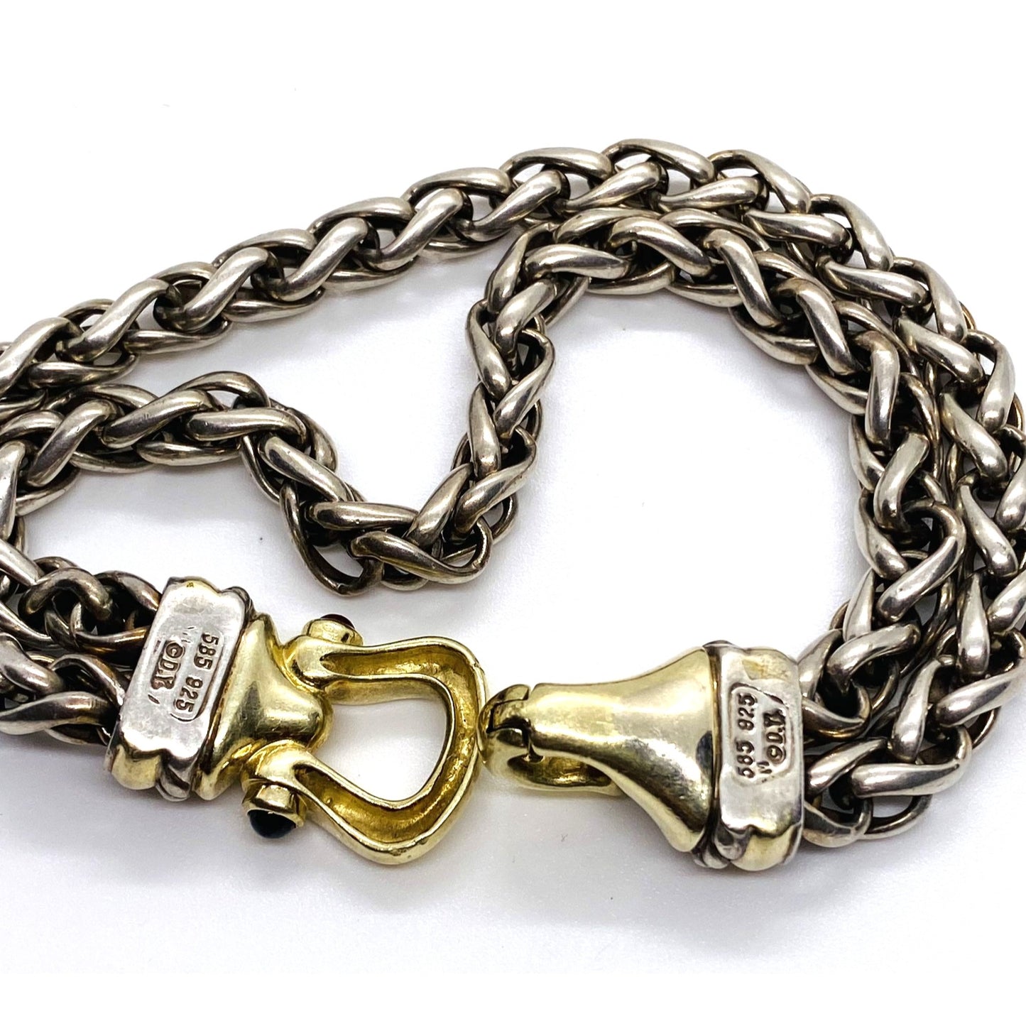 David Yurman Double Wheat Buckle Clasp 925 14k Bracelet 7.75"