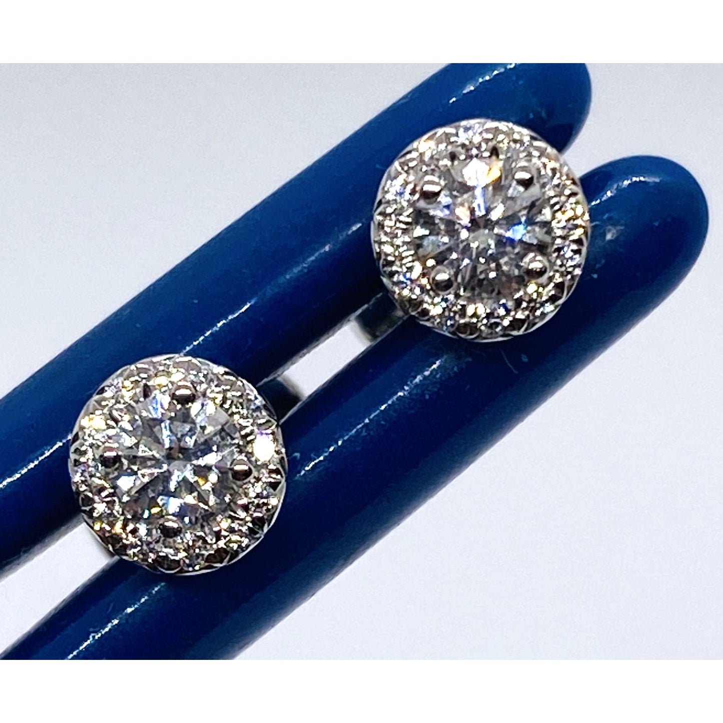 Tiffany & Co Platinum Soleste Round Diamond Halo Stud Earrings 5.5mm